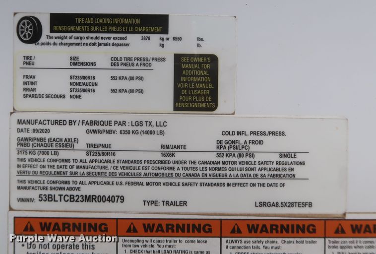 image for item KR9899 2021 LGS Ignite SE  enclosed cargo trailer