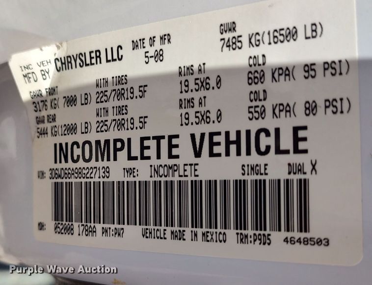 image for item LU9225 2008 Dodge Ram 4500  flatbed truck