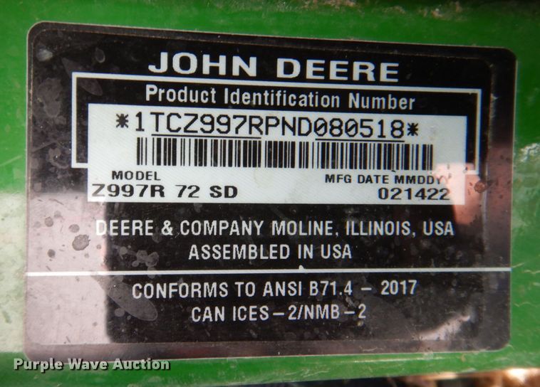 image for item MK9590 2022 John Deere Z997R  ZTR lawn mower