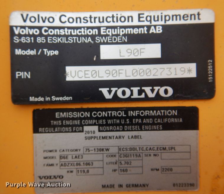 image for item DB7972 2010 Volvo L90F  wheel loader