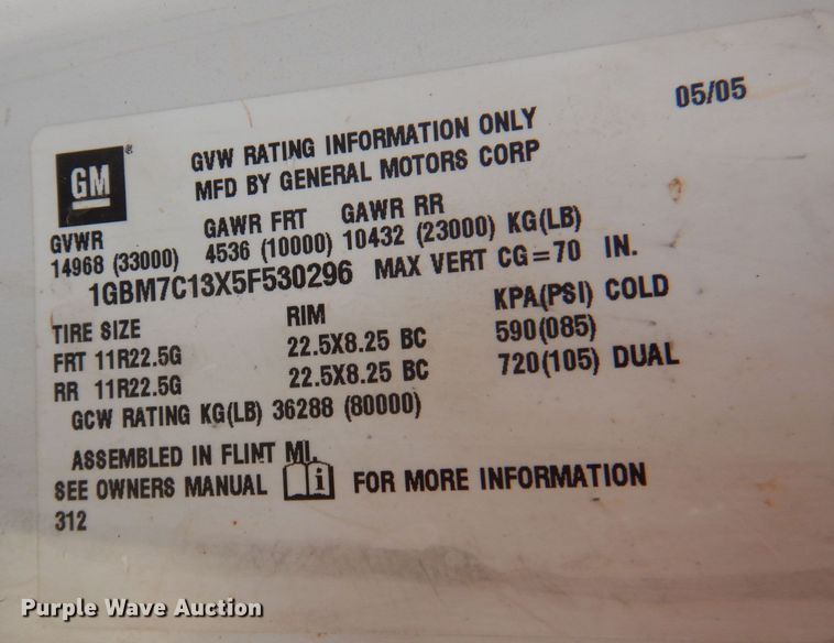 image for item DJ3862 2005 Chevrolet C7500  utility / service truck