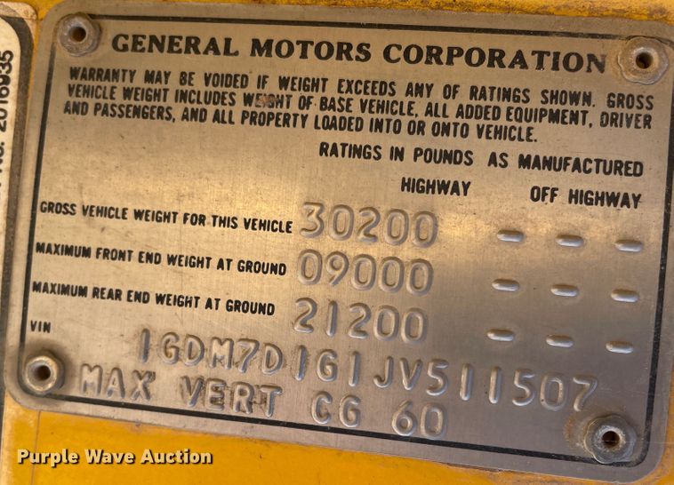 image for item DJ5033 1988 GMC C6000  dump truck