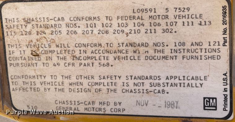 image for item DJ5033 1988 GMC C6000  dump truck