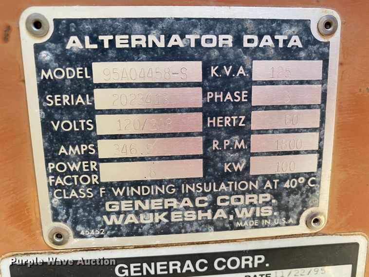 image for item DK6280 1995 Generac 95A04458-S  generator