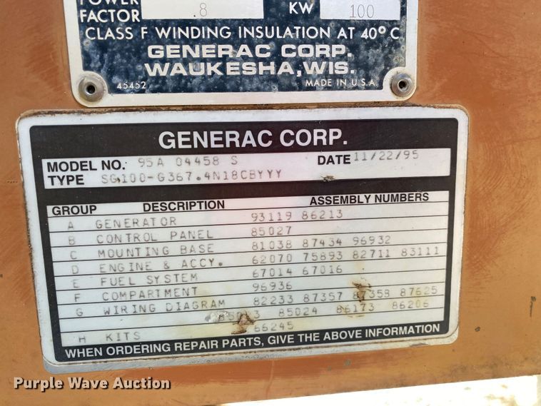 image for item DK6280 1995 Generac 95A04458-S  generator