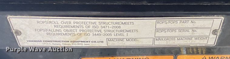 image for item DK6287 2016 Yanmar VI035-6A  mini excavator