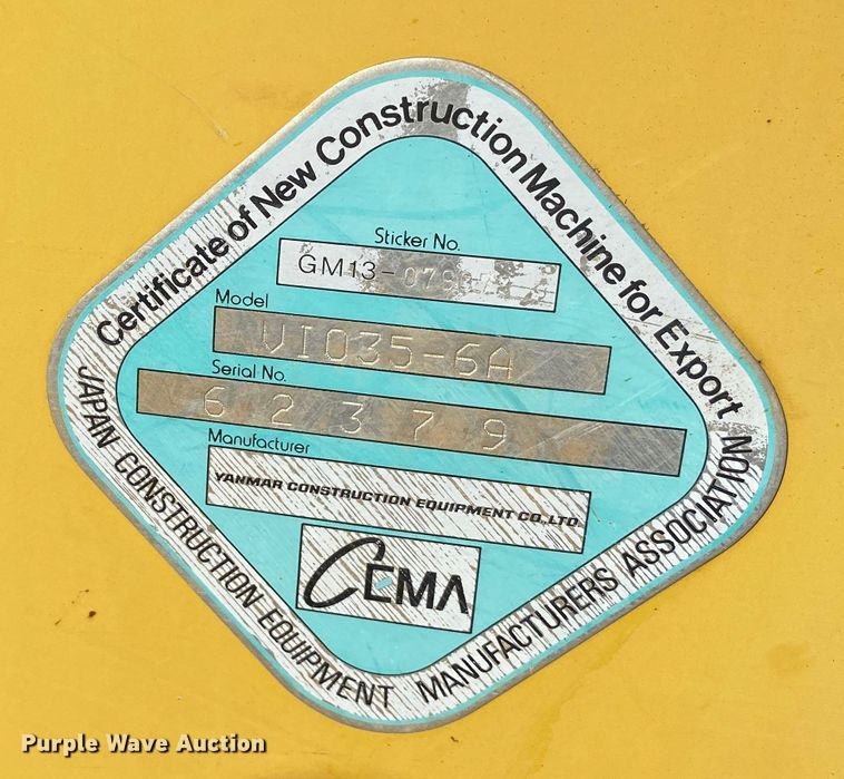 image for item DK6287 2016 Yanmar VI035-6A  mini excavator