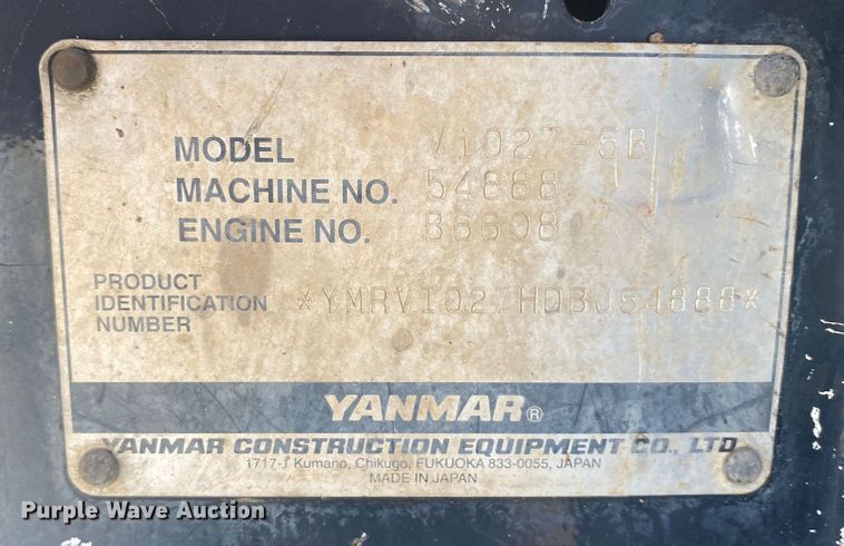 image for item DK6290 2014 Yanmar Vi027-5B  mini excavator