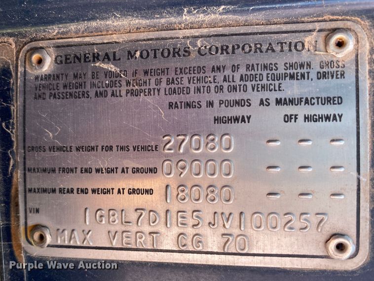 image for item DK6359 1988 Chevrolet C70  grain truck