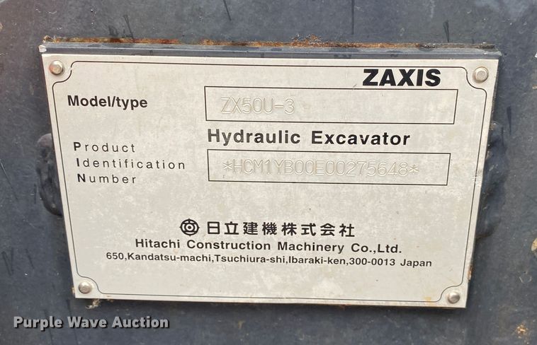 image for item DK6362 2011 Hitachi ZX50U-3  mini excavator