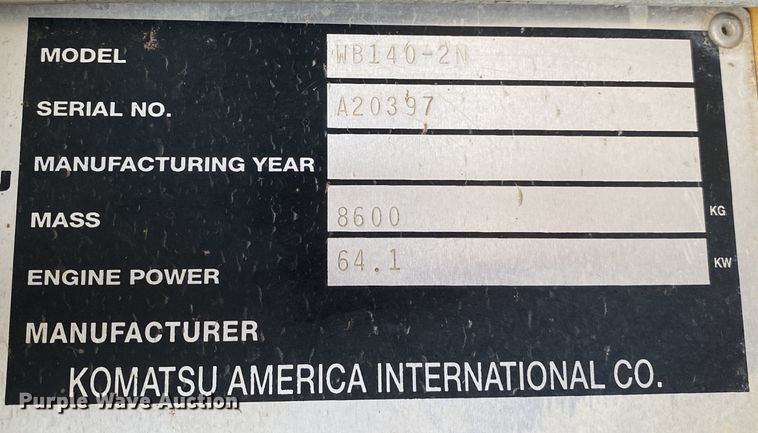 image for item DK6363 2003 Komatsu WB140  backhoe