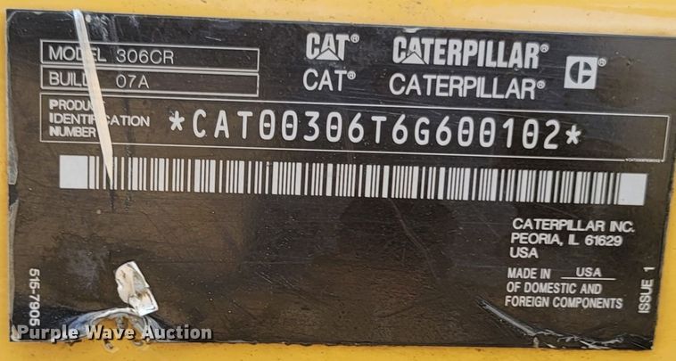 image for item DL5004 2019 Caterpillar 306CR  mini excavator