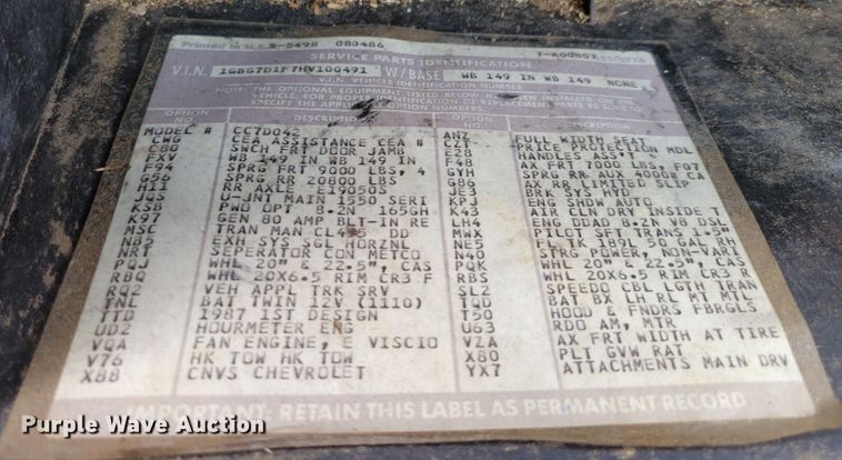 image for item DM2427 1987 Chevrolet C6500  bucket truck