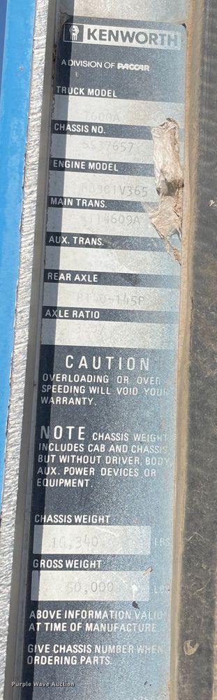 image for item DN5036 1989 Kenworth T660  dump truck