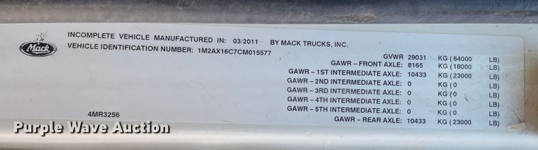 image for item DN5056 2012 Mack GU813  hydrovac truck