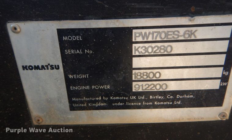 image for item DO1436 1999 Komatsu PW170ES-6K  wheeled excavator