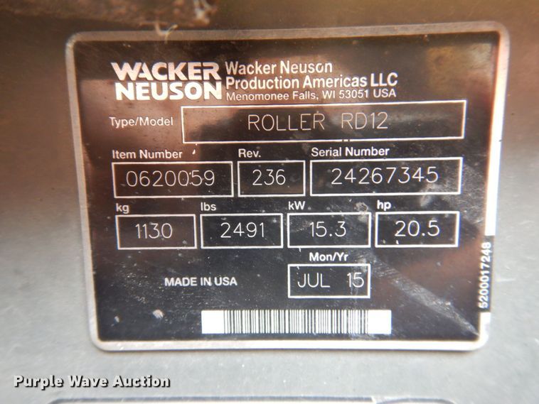 image for item DP5648 2015 Wacker Neuson RD12  double drum roller