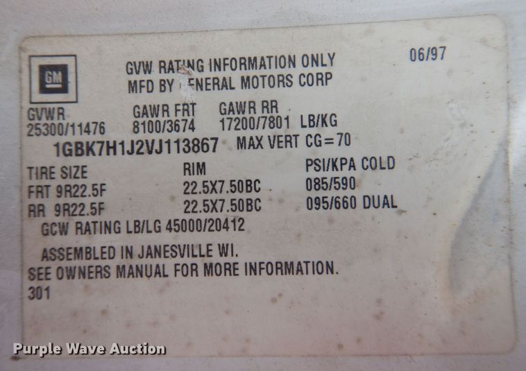 image for item DP5658 1997 Chevrolet C7500  dump truck