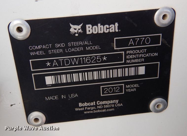 image for item DR1284 2012 Bobcat A770  skid steer loader