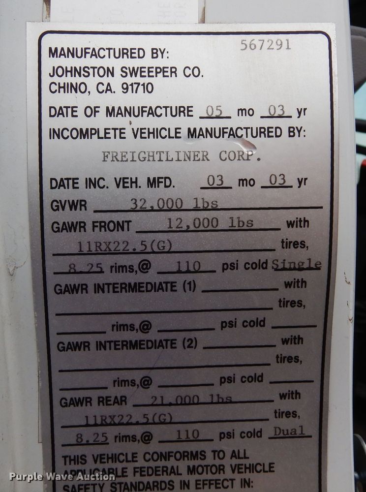 image for item DR1311 2003 Freightliner FC70  street sweeper truck