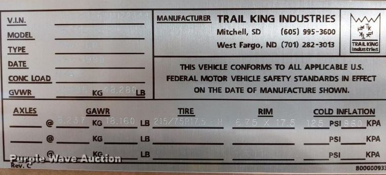 image for item JA9962 1998 Trail King TK40LP  equipment trailer