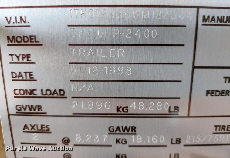 image for item JA9962 1998 Trail King TK40LP  equipment trailer