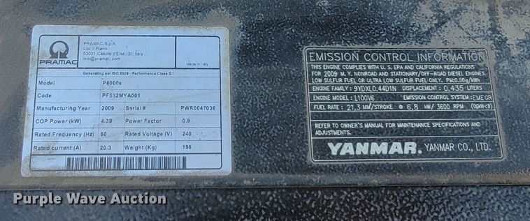 image for item JC9714 2009 Pramac ProTech P6000s  generator