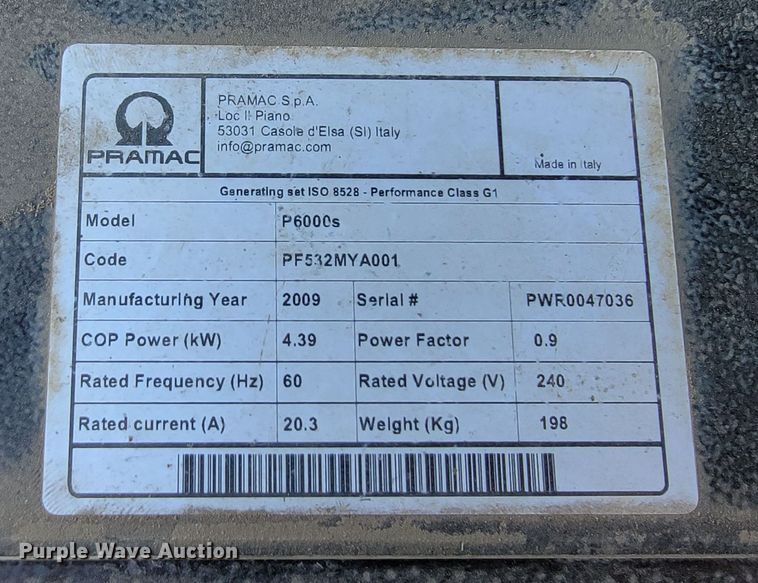 image for item JC9714 2009 Pramac ProTech P6000s  generator