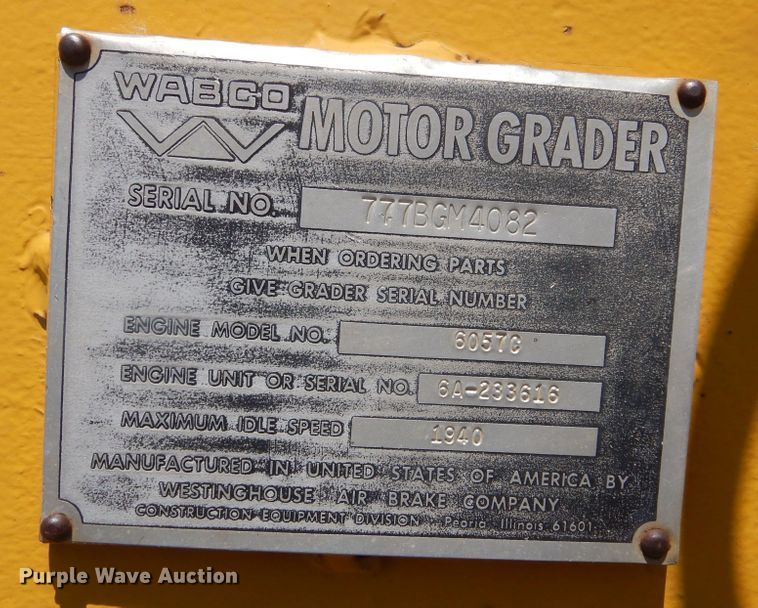image for item JC9789 1971 Wabco 777  rigid frame motor grader