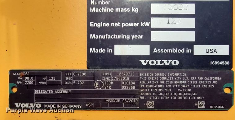 image for item JR9441 2019 Volvo L60H  wheel loader