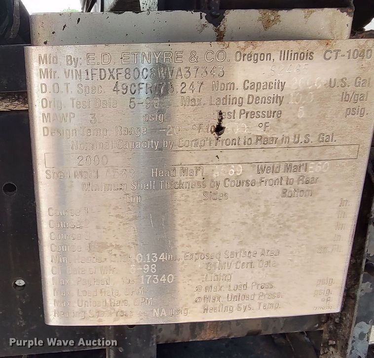 image for item JR9448 1998 Ford F800  oil distributor truck