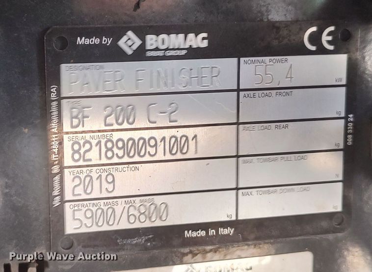 image for item JR9460 2019 Bomag BF200 C-2  paver