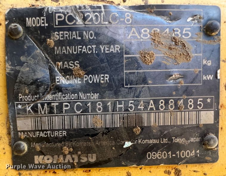 image for item JX9307 2007 Komatsu PC220LC  excavator