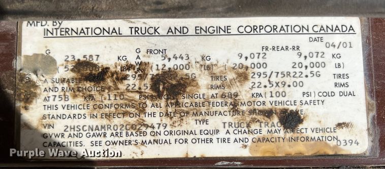image for item JX9308 2002 International 9400i  water truck