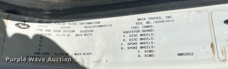 image for item JX9310 2006 Mack CT713 Granite  water truck