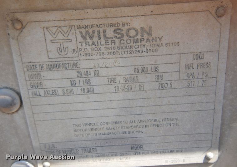 image for item KI9262 2009 Wilson DWH 550  grain trailer