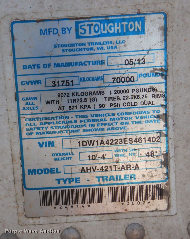 image for item KI9264 2014 Stroughton  grain trailer