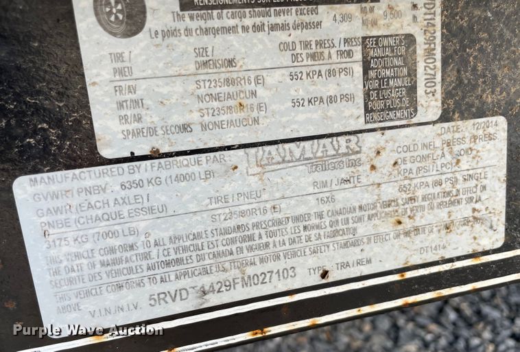 image for item KJ9723 2015 Lamar  dump trailer
