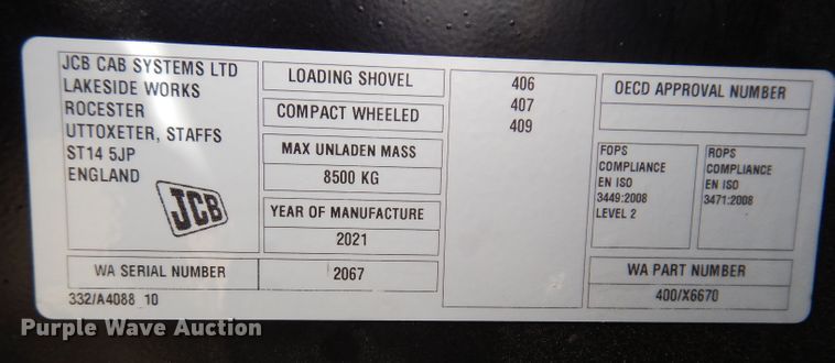 image for item KP9499 2021 JCB 407 T4 wheel loader