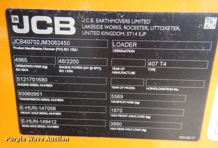 image for item KP9499 2021 JCB 407 T4 wheel loader