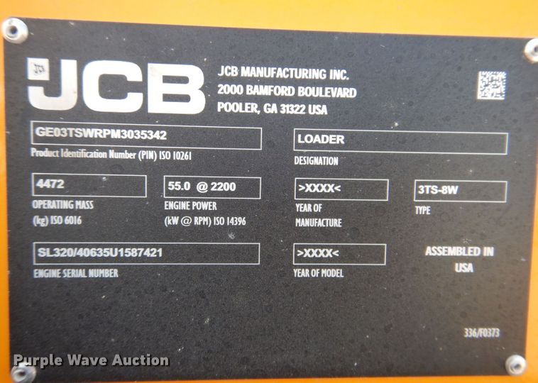 image for item KP9502 2021 JCB 3TS-8W  teleskid skid steer loader