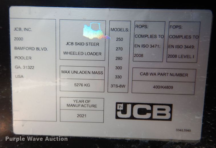 image for item KP9502 2021 JCB 3TS-8W  teleskid skid steer loader