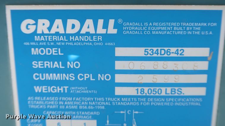 image for item KR9889 1999 Gradall 534D6-42  telehandler