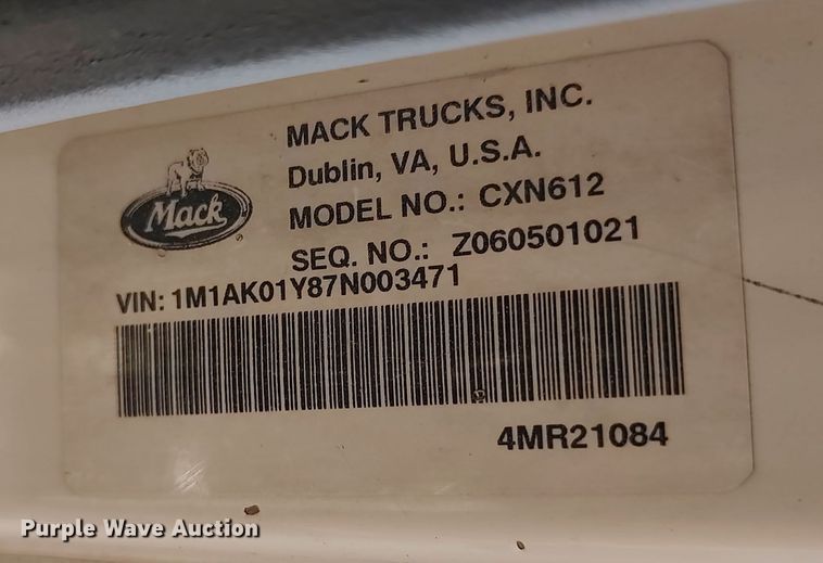 image for item LK9024 2007 Mack CXN612  dump truck