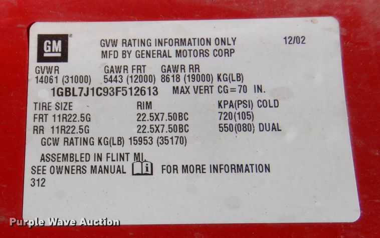 image for item LP9475 2003 Chevrolet C7500  forestry bucket truck