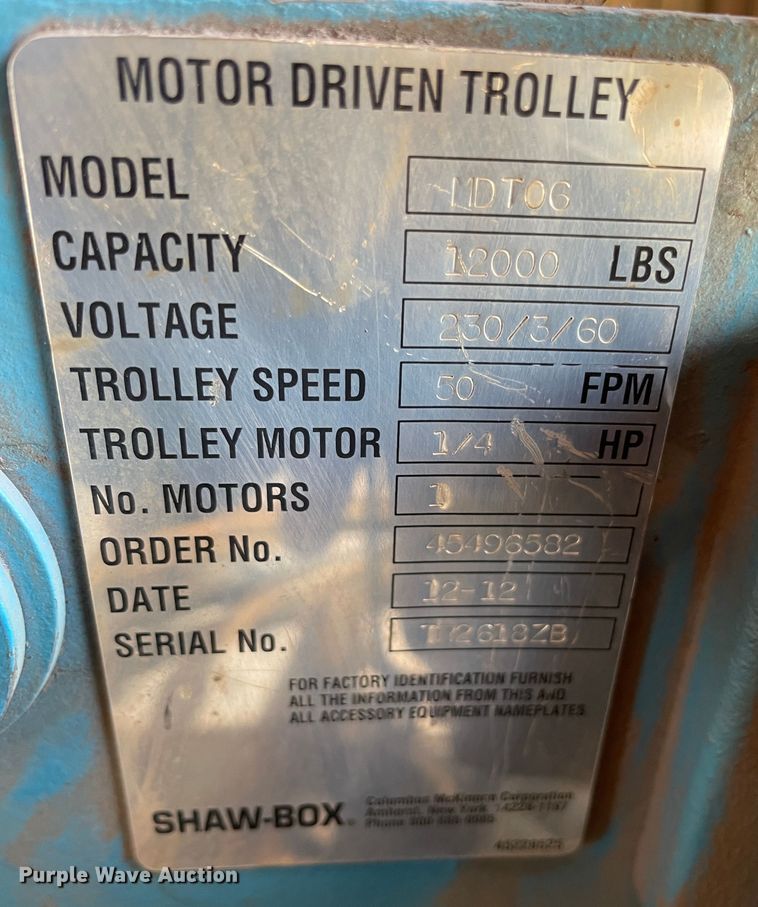 image for item LP9486 2012 Shaw-box LiftTech  hoist