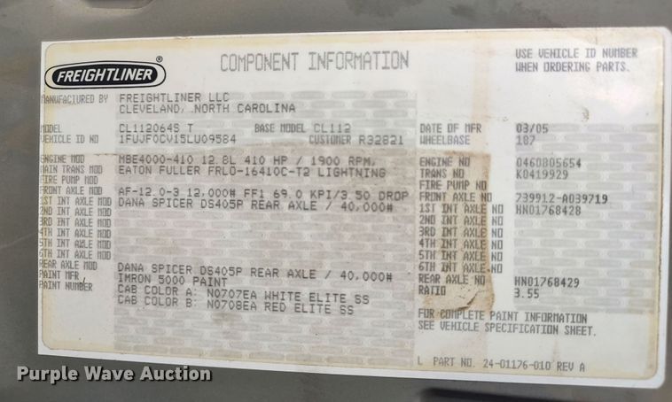 image for item LU9189 2005 Freightliner Columbia 112  dump truck