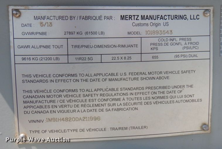 image for item MF9726 2013 Mertz 101893543  sand silo trailer