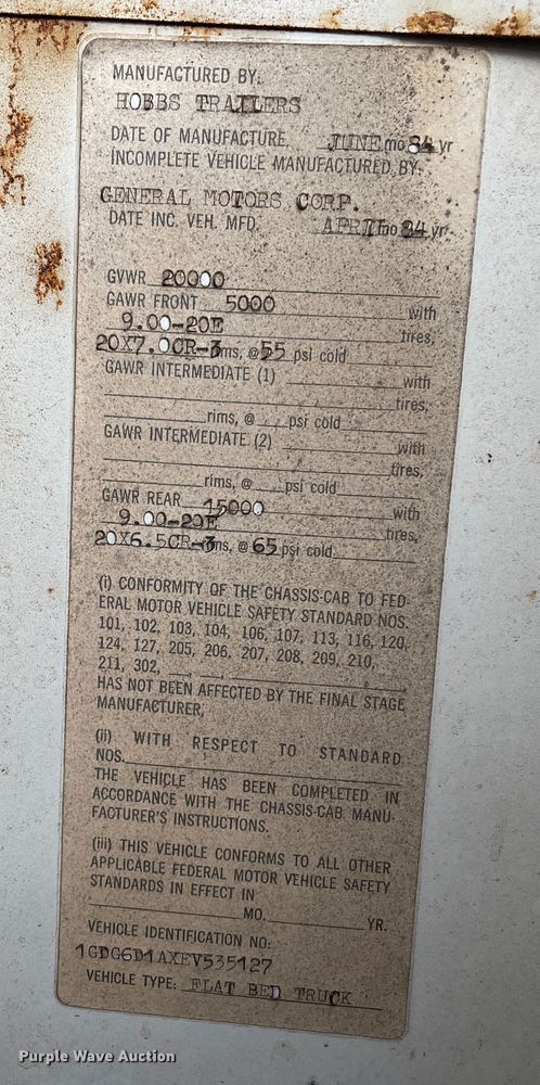 image for item DJ5231 1984 GMC C6000  dump flatbed truck