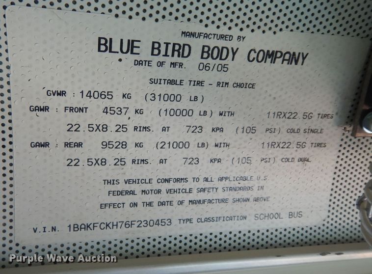 image for item DN1682 2006 Blue Bird Vision  school bus